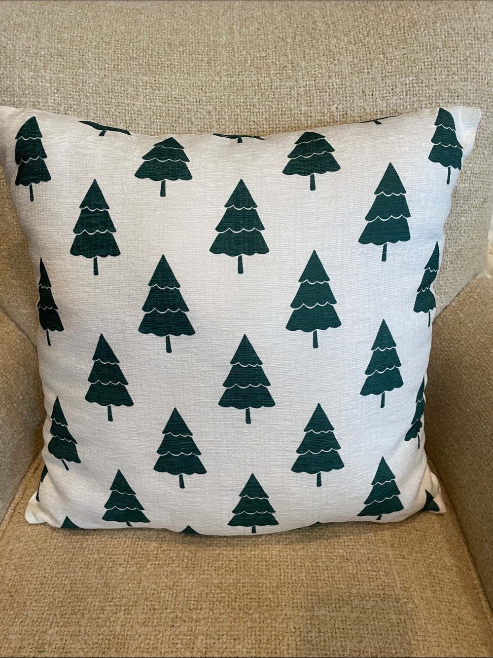 Holiday Pine Tree Throw Pillow - White and Green